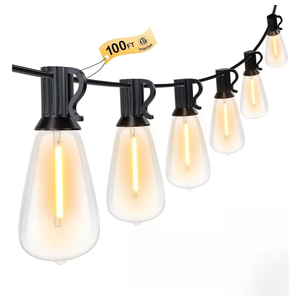 Brightever LED Outdoor String Lights 100FT Patio Lights with 52 Shatterproof ST38 Vintage Edison Bulbs, Outside Hanging Light Waterproof for Porch, Deck, Garden, Backyard, Balcony, 2700K Dimmable