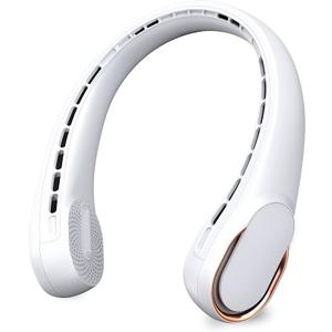 ASNUG Portable Neck Fan, Bladeless Neck Fan, USB Rechargeable Personal Fan, 4000 mAh Battery Operated Wearable Fan, 3 Speeds Adjustable,Faster Cooling, Ultra Quiet, Suitable for Home, Office, Sports White