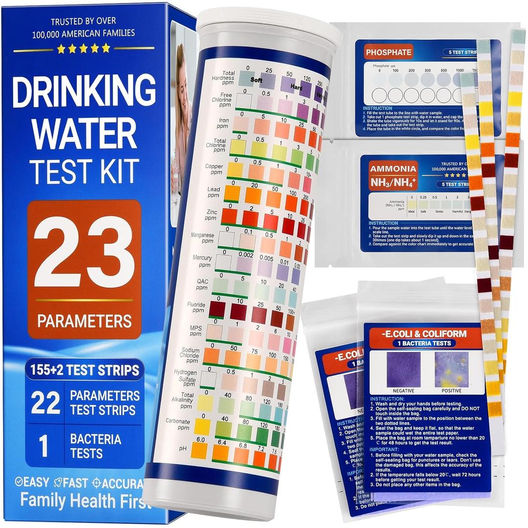 23-in-1 Home Drinking Water Testing Kit - 155 Strips,Tap and Well Water Test Kit for Hardness, Lead, Iron, Copper, Chlorine, Fluoride