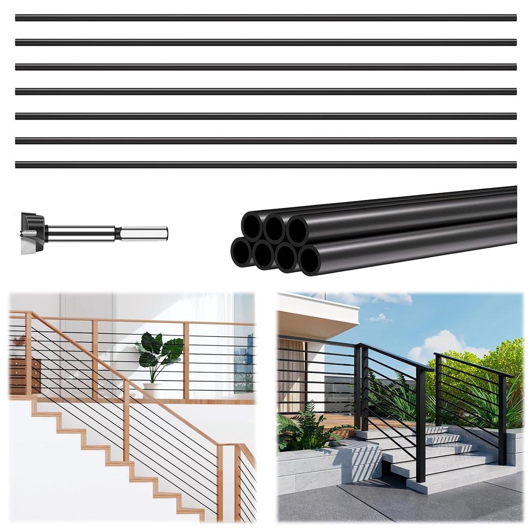 Egadis 7 Pack 4.7FT x 5/8 inch Aluminum Horizontal Baluster with Drill Bit