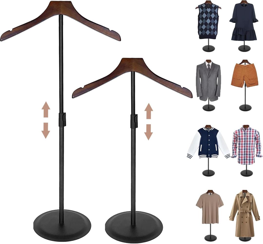 2 Pack Shirt Display 35" Height Adjustable Shoulder Stand Shirt Rack, T Shirt Display Stand for Shops, Steaming Clothes Holder, Black