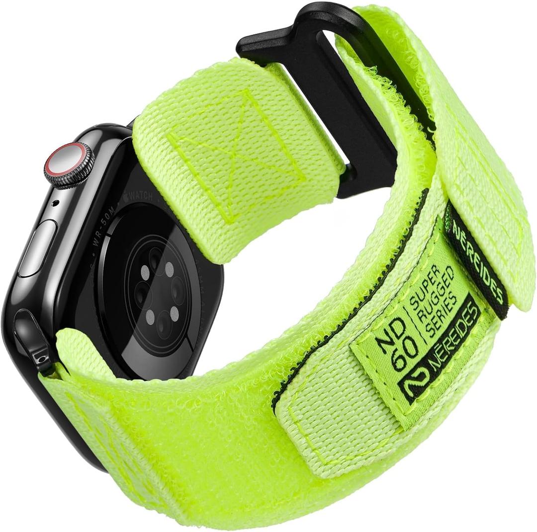Nereides Compatible with Apple Watch Series 11 Band Series 10/9/8/7/6/5/4/SE/SE2, Nylon Sports Strap with Woven Design for 42mm/40mm/41mm/38mm (L, Fluorescent Green)