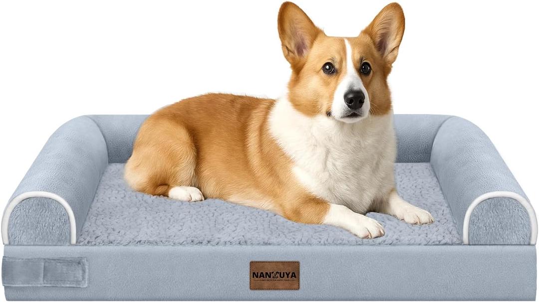 Medium Large Dog Bed Orthopedic Washable: Beds Bolster Medium Large Sized Dog Bed Egg Crate Foam Couch Sofa Waterproof with Removable Cover (30.0"L x 20.0"W x 6.0"Th, Light Grey)