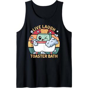 Toaster Bath Funny Retro Live Laugh Toaster Bath Tank Top (Small, Black)