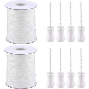 2 Roll 1.8mm Braided Nylon Lift Shade Cord with 8 Pieces Wood Pendants 110 Yards Replacement Curtain String Kit for Aluminum Blinds Repair, Roman Shades, Gardening & DIY Craft Projects (White)