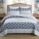 Quilt Bedding Set Queen Size, Cotton Comforters Set Queen Size,Navy Blue Grey Quilts Bedspread for The Bed, Farmhouse Lightweight Bedding (90 * 98 Inch) and 2 Pillow Shams All Season
