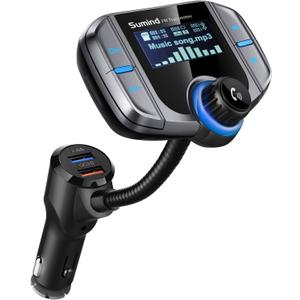 Upgraded Bluetooth FM Transmitter, Wireless Radio Adapter Hands Free Car Kit with 1.7'' Display, QC3.0 and Smart 2.4Amp Dual USB Ports, AUX Input/Output, TF Card Mp3 Player (Normal, Sliver Grey)