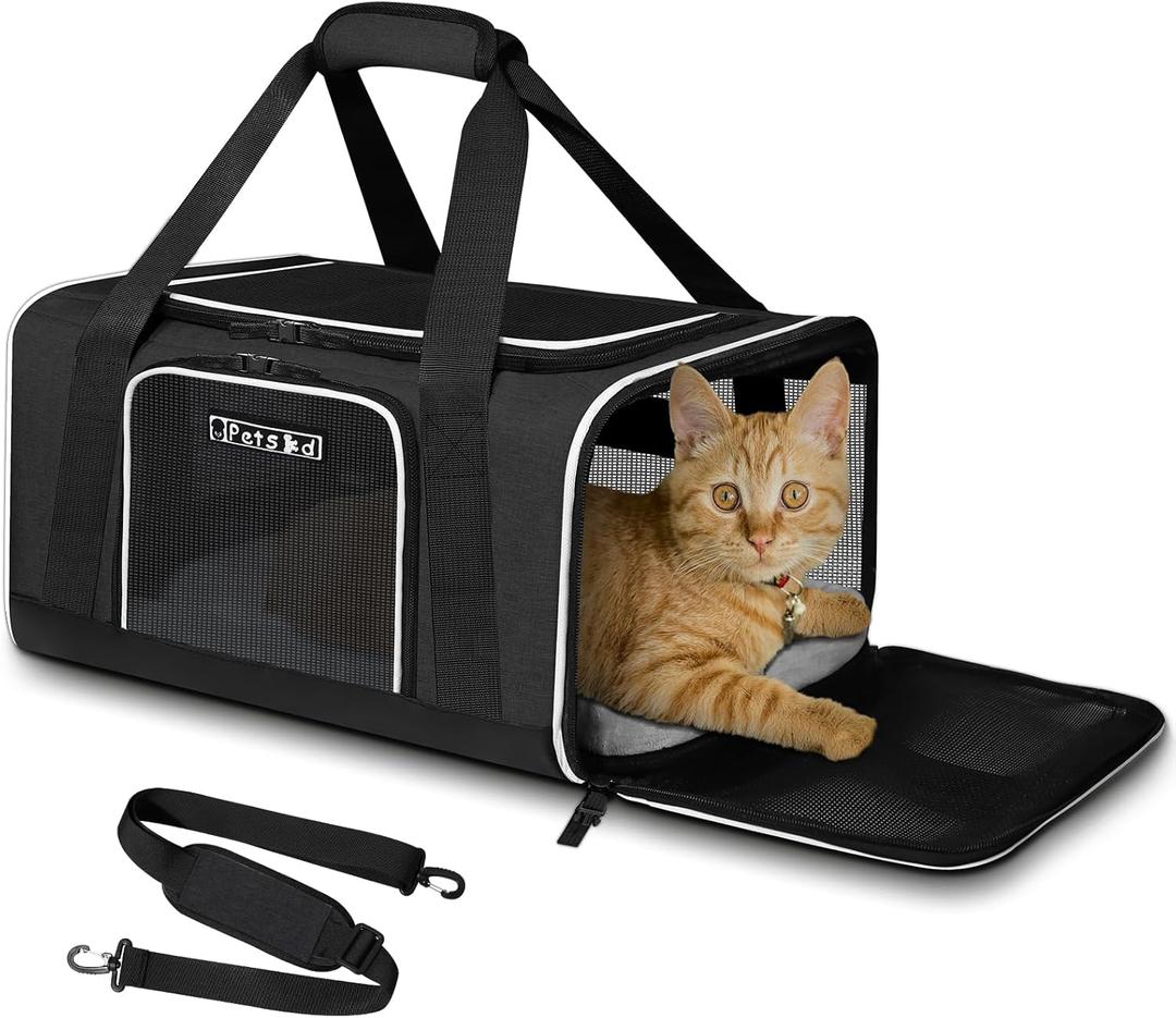 Petskd Pet Carrier 17x11x9.5 Alaska Airline Approved, Pet Travel Carrier Bag for Small Cats and Dogs, Soft Dog Carrier for 1-10 LBS Pets, Dog Cat Carrier with Safety Lock Zipper(Black)