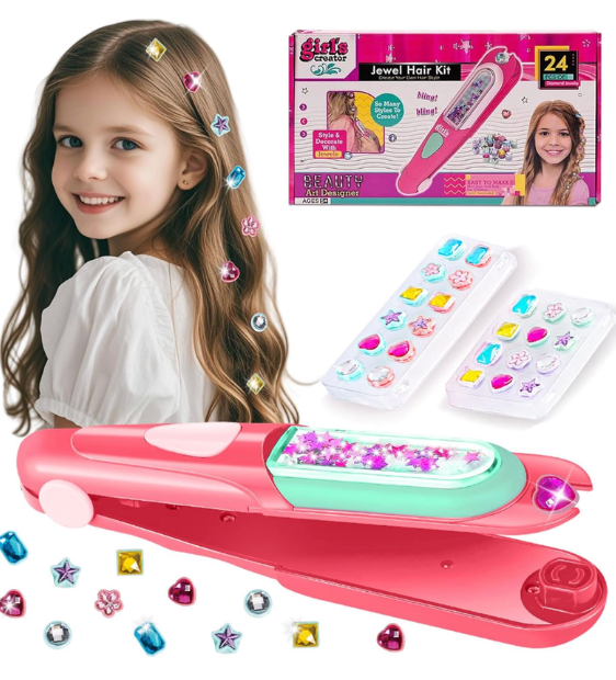 Hair Gem Stamper Kit, Bling Hair Jewels for Girls Toys, Hair Styling Tool with Reusable Shining Diamonds, Birthday Gifts Toys for Girls