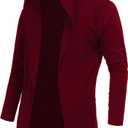 RAGEMALL Mens Long Cardigan Open Front Draped Lightweight Hooded Sweater with Pockets Wine Red, XL