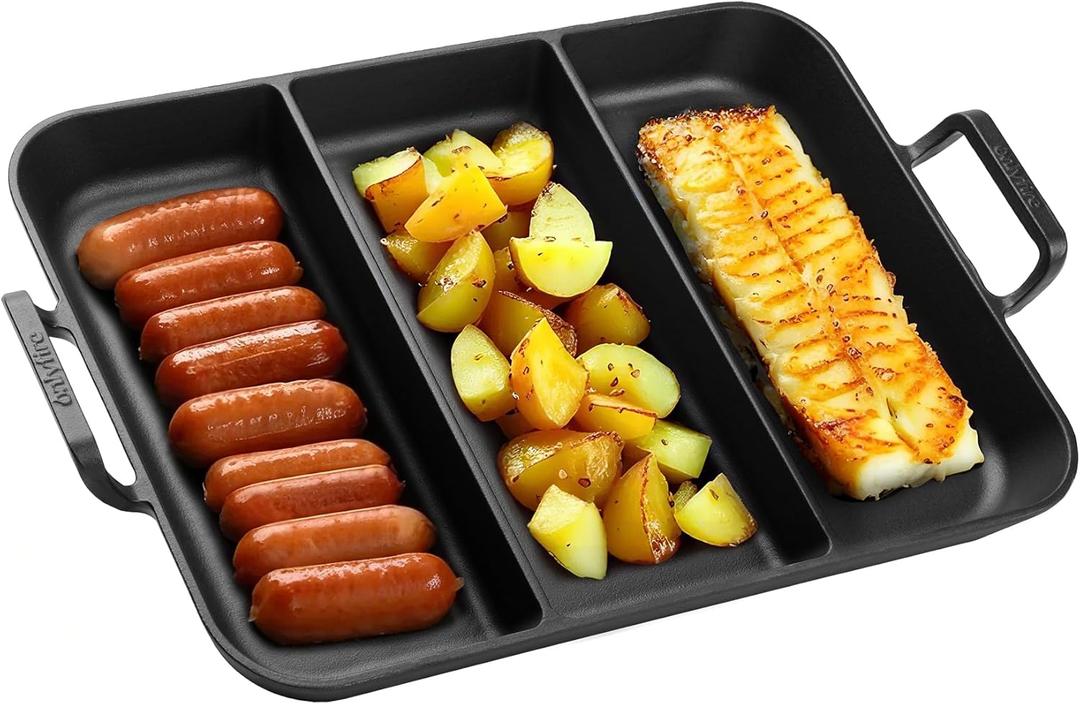 onlyfire Pre-Seasoned Cast Iron Skillet, 16 Inch Griddle Pan Frying Pan with Nonstick Grill Surface and Dual Handles, Cast Iron Grill Pan for Grills, Oven and All Stovetops