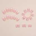2 x Flower Press on Nails Short Square Fake Nails Pink Gradient False Nails with Design Reusable Acrylic Nail French Tip Glossy Pink Stick on Nail for Women Manicure 24PCS (B11)