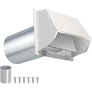 4 Inch Dryer Vent Cover Outside Hooded Wall Vent with Screen and Damper, Exhaust Vent Wall Mount Exterior Wall Vents Cover Cap for Dryer Ventilation&Outdoor Air Exhaust,Galvanized Steel,White