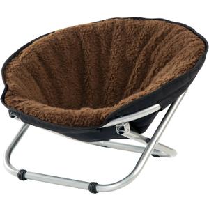 Etna Folding Pet Cozy Chair - Portable Round Fold Out Elevated Cat Bed - Brown Fleece Top Cushion - Papasan Chair for Small Dogs