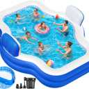 Inflatable Swimming Pool with Seat Pump, 121" X 90" X 22" Blow-Up Pool for Kids Adults Oversized Thickened Kiddie Pool Family Full Sized Inflatable Pools for Garden, Backyard, Outdoor Water Party