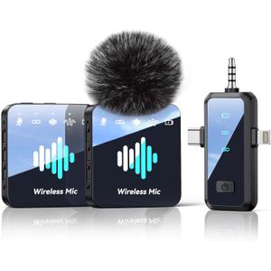 MENERESAS Wireless Lavalier Microphone for iPhone: Mini Microphone Noise Reduction - 328ft Transmission & 20H Battery Life for Video Recording, 3-in-1 Universal Camera & Android, Deep Grey