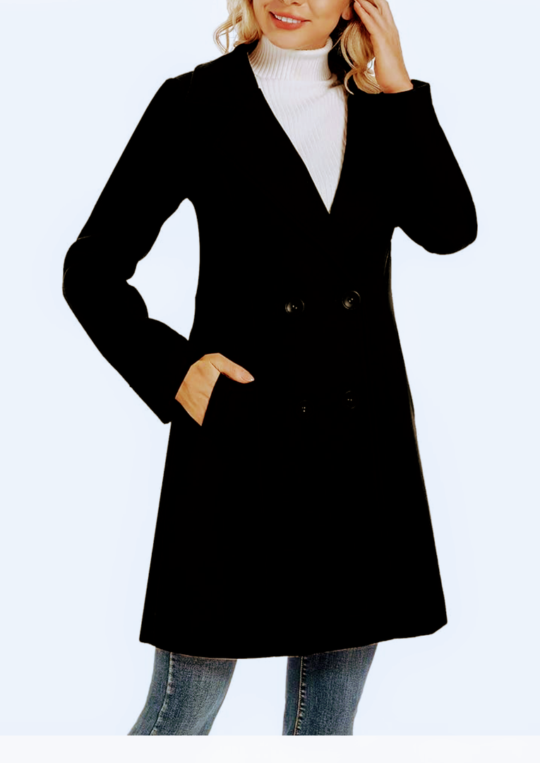 Notch Lapel Double Breasted Wool Blend Coat Outwear Winter Coat Size 2XL