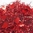 Succwoah 1 LB Valentine's Day Crinkle Cut Paper Shred with Red Heart Confetti, Metallic Red Raffia Grass Shredded Filler for Gift Wrapping, Valentines Day, Basket Filling, Wedding & Party Decor