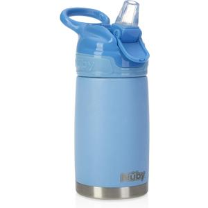 Nuby Thirsty Kids No Spill Flip-It Reflex Stainless Steel Travel Cup or Water Bottle - 10 Oz - 18+ Months - White