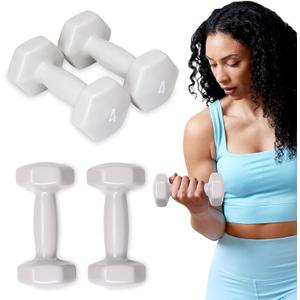 SPRI Dumbbells Hand Weights Set of 2 - Vinyl Coated Exercise & Fitness Dumbbell for Home Gym Equipment Workouts Strength Training Free Weights for Women, Men (1-10 Pound, 12, 15, 18, 20 lb) ((D) Light Grey | 4-Pound)