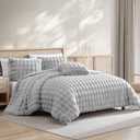 Riverbrook Home Wavy Faux Fur Comforter Bedding Set, Full Queen Size, Textured Decorative Dcor, Gray, 4 Pieces