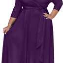 Nmoder Plus Size Maxi Dress for Women - Summer Casual 3/4 Sleeve Floral Flowy Long Dress with Belt XL- 6XL (Purple, XXL)