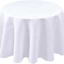 Biscaynebay Textured Fabric Round Tablecloths 60 Inches, White Table Cloth Water Resistant Small Circle Folding Table Covers Linen for Dining, Kitchen, Wedding & Parties, etc. Machine Washable