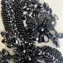 1 Pair Handmade Beaded Crystal Patches Bodice Lace DIY Applique Patches Accessory for Dress Clothes 35X12cm (Black)
