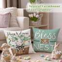 Farmhouse Easter Pillow Covers 18x18 Set of 4, Easter Decorations for Home Indoor, Bunny Truck & Peeps Welcome, Bless Our Nest Spring Throw Pillow Covers for Couch Sofa (Covers Only)