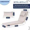 Outdoor Chaise Lounge Cushions Set of 2, Waterproof Fade Resistant Patio Lounger Cushion with Removable Cover, Replacement Sun Lounger Pad for Pool Deck Lawn (Soymilk, 80 * 26 * 3 inch)