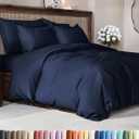 Duvet Cover Queen Size Set - Extra Soft Queen Duvet Cover 90" x 90" with 2 Pillow Shams - Hotel Luxury, Easy Care & Fade Free w/ Zipper Closures & Ties - All Season, Comfy and Breathable (Navy Blue)