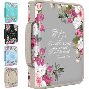 DEHITE Bible Cover Case for Women – Premium Fabric Bible Cases for Women - Carrying Bag for Woman – Pen Slots – Zippered Pocket – Christian Floral Accessories - Large Holder