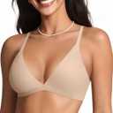 OEAK Womens Comfortable Triangle Bras No Underwire Sexy Plunge Unlined Bralette Pull On Bra Seamless Everyday Tshirt Bras (Large, Beige)