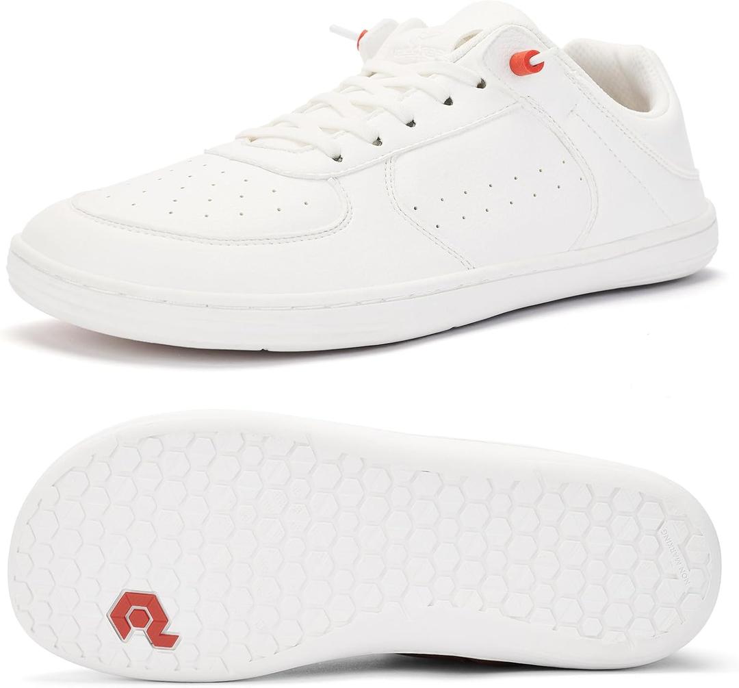 Pulltop Barefoot Wide Toe Box Shoes for Men - Minimalist Barefoot Dress Shoes Sneakers Zero Drop Slip on Walking Non Slip Shoes for Men (12Wide, White)