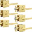 Goldenwarm Gold Door Handles Interior Privacy, Brushed Gold Door Handles, Square Door Levers Interior for Bathroom Bedroom (6 Pack)