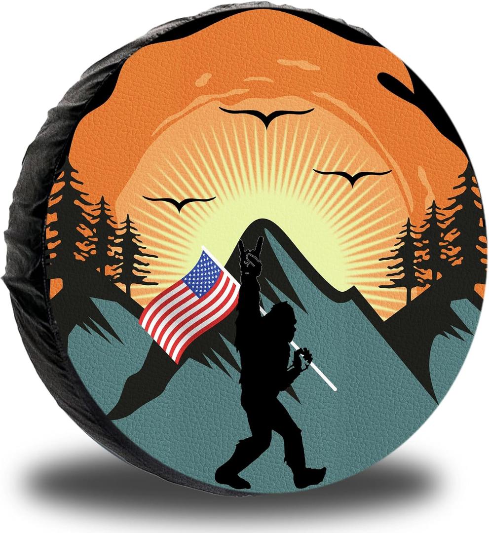 Spare Tire Cover for RV Trailer, Waterproof Leather American Flag Spare Tire Cover Protectors, Fit for Jeep Wrangler RV, SUV, Truck Travel Trailer Tires 14" 15" 16" 17"