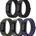 Nylon Watch Bands Compatible with Fitbit Charge 4/Charge 3/SE, Soft Replacement Wristband Breathable Sport Strap with Band for Women Men (Dark Black+Official Black+Navy Green+Iron Grey+Indigo)