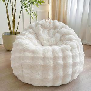 LIFEREVO Kids Faux Rabbit Fur Bean Bag Chair Cover (No Filler), Soft Luxury Fuzzy Stuffed Animal Storage Bubble Bean Bag Home Decor, Comfy Shaggy Furry Beanbag Cover Kids Girls Adults, Beige