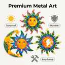 3 Pcs Metal Sun Outdoor Wall Art Decor, Colorful Laser Printed Mexican Style Patterns, Outdoor Decorations for Garden Yard Patio Lawn.