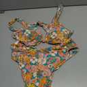 Geluboao Bikini Set for Women Solid V Neck Knot Front Push Up High Leg Thong Two Piece Swimsuit (M)