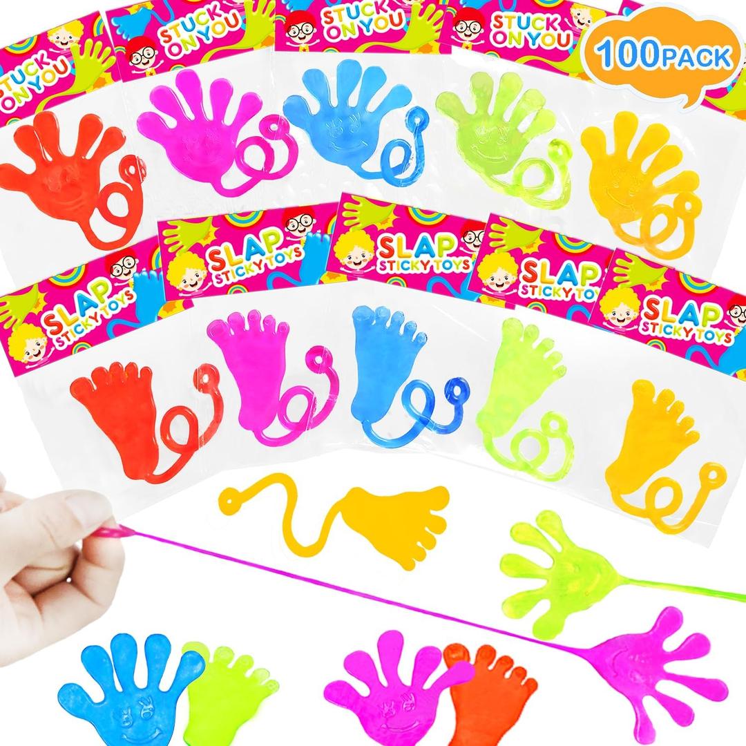 Large Sticky Hands Bulk Party Favors Supplies Toy Gifts for Kids (100 PCS), Halloween Goodie Bag Stuffer Fillers for Toddlers, Class Non Candy Treats Prizes Pinata Parade Throw Giveaways for Boys Girls