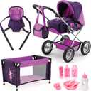 Bayer Design Baby Doll Pram Combi Grande Set - Purple - Modern Convertible Doll Stroller with Removable Carrycot