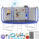 Upgraded 12FT Trampoline for Kids and Adults, Large Outdoor Trampoline with Basketball, Stakes, Light, Sprinkler, Basketball Hoop and Net, Capacity for 4-6 Kids and Adults