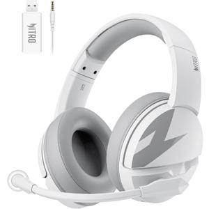 acer Wireless Gaming Headset, PS5 Headset with 2.4GHz for Ps5, Ps4, PC, Switch, Bluetooth 5.3 + 100Hrs Gaming Headphones with Noise Canceling Mic for Laptop, Mobile, Mac, 50mm Drivers (White)