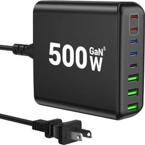 500W USB C Charger Block, 8-Port USB C Charging Station Fast Charging PD 120W PC Laptop Charger Adapter Compatible with MacBook Pro/Air/All iPad,DELL, iPhone 16/15/14/13/Pro Max/Galaxy Note