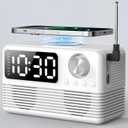 15W Fast Wireless Charger with Bluetooth Speaker and Alarm Clock Radio,4 in1 Wireless Charging Station for iPhone,Android Phones with FM Radio for Bedroom (7inch, White)