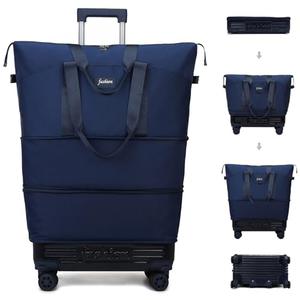 BELLPO Rolling Duffle Bag with Wheels and Handle, Expandable Foldable Travel Bag - Wheeled Carry On Luggage, Collapsible Suitcase for Weekend Trips, Gym, Large Capacity & Waterproof (Blue)