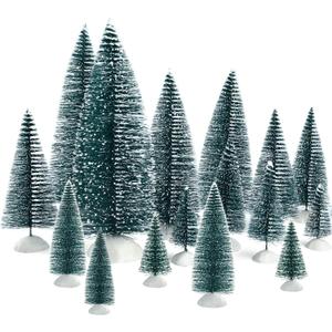 KUUQA 46Pcs Mini Christmas Trees Bottle Brush Trees Miniature Sisal Snow Frost Trees Tabletop Trees with White Base Diorama Models for Christmas Party Home Decoration Home Table Top Decoration (Dark Green)