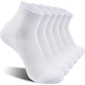 Lapulas 6 Pack Men's Ankle Socks Cotton Cushioned Athletic Running Socks for Women (White), L