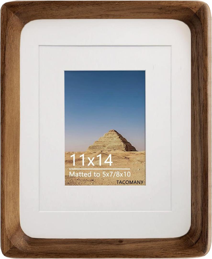 Natural Wood Photo Frames Inspired Tabletop Picture Frame with Mat, Vertical or Horizontal Display (Walnut, 11x14 matted to 5x7/8x10)